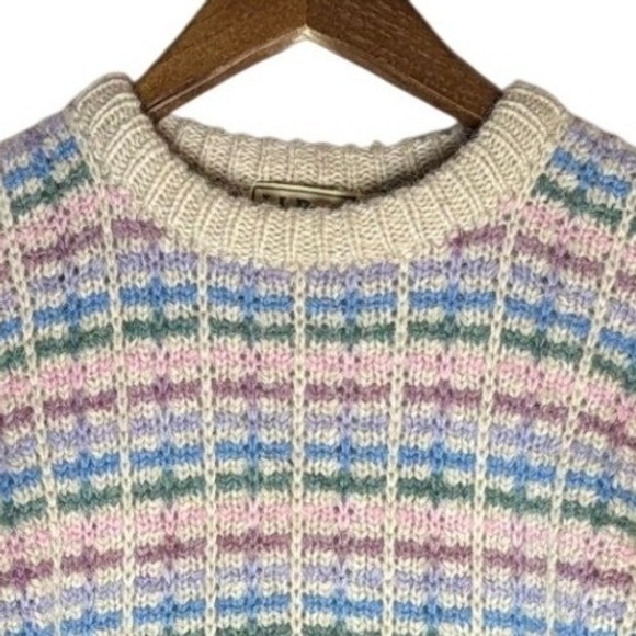 Vintage LL Bean Womens Wool Sweater S/M Pastel Plaid Crewneck Pullover Grandma - Picture 5 of 9